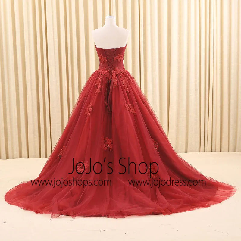 Dark Red Ball Gown Lace Wedding Dress | RS6805 Red