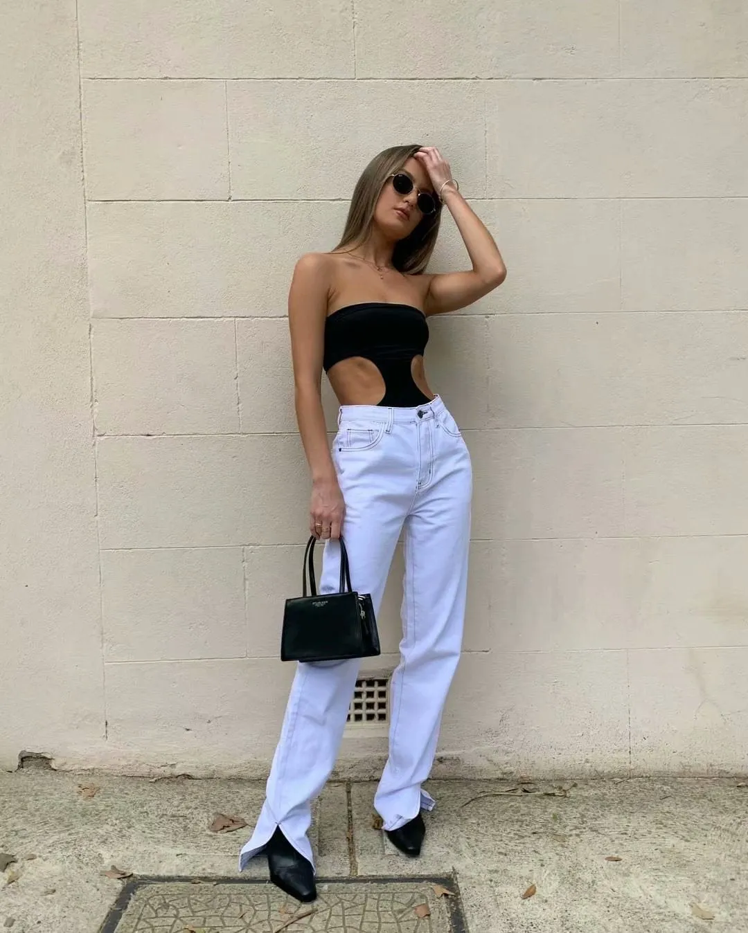 Leg Split High Waist Wide Leg Straight Jeans Denim Pants